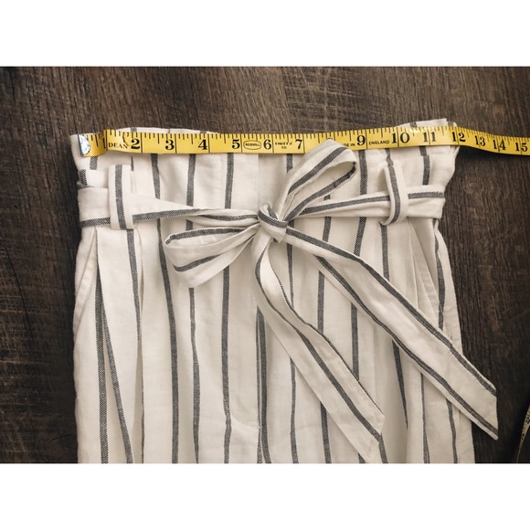 Linen White and Black Paperbag Waist Tie Pants - Picture 3 of 6